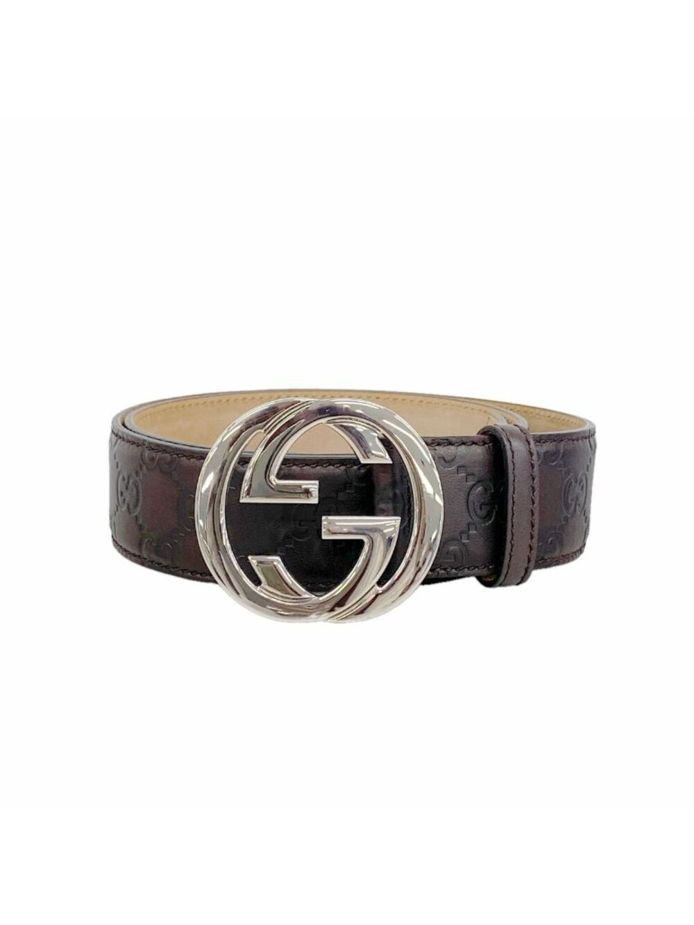 Gucci Belt Interlocking G Leather Brown Silver
